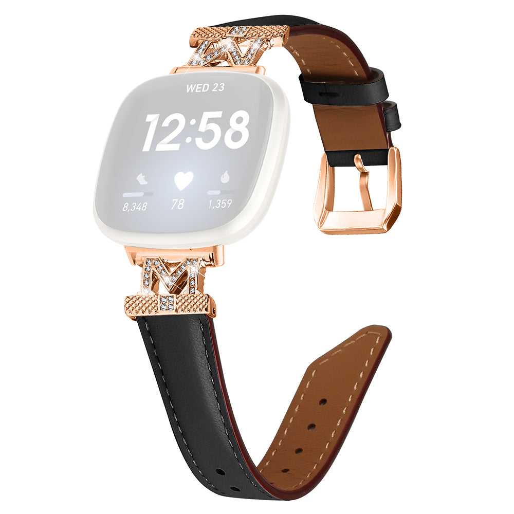 M Shape Rhinestone Watchband for Fitbit Versa 3 Versa 4 Sense Sense 2 Genuine Cowhide Leather Watch Strap with Rose Gold Buckle M Shape Rhinestone Watchband for Fitbit Versa 3 Versa 4 Sense Sense 2 Genuine Cowhide Leather Watch Strap with Rose Gold Buckle